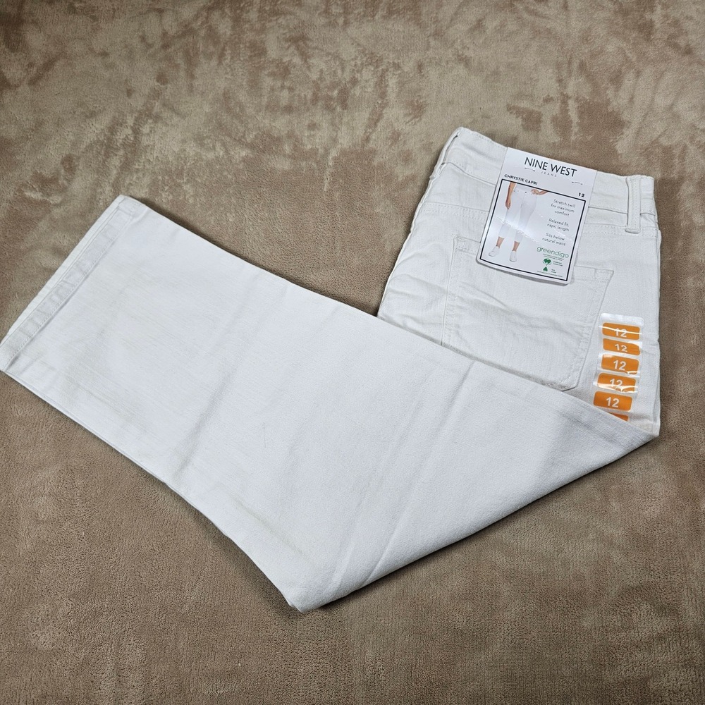 Nine West Chrystie Capri Jeans Womens 12 Bright White Relaxed Stretch Twill NWT